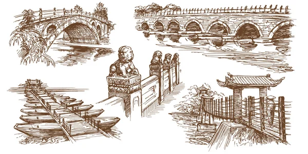 Ponts traditionnels chinois. Set dessiné à la main . — Image vectorielle