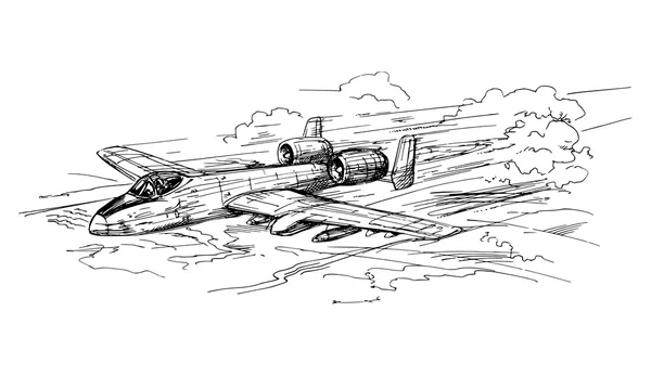 Jet uçağı. Elle çizilmiş illüstrasyon. — Stok Vektör