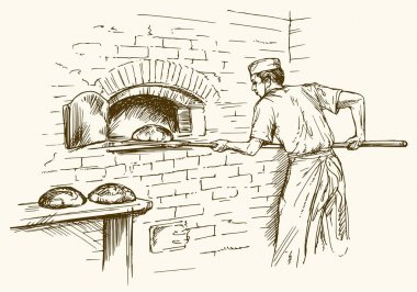 Fırıncı küreği ekmek fırın, vektör illustr yaptırmayı