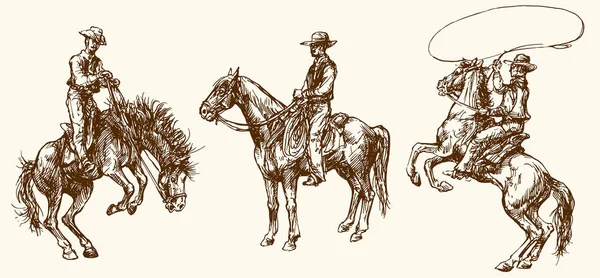 Cowboys. Conjunto desenhado à mão . — Vetor de Stock