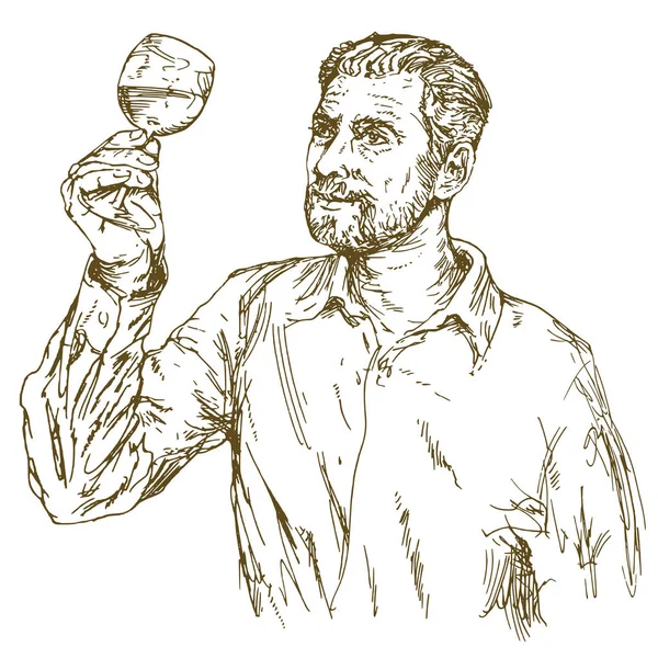 Enólogo degustación de vino. ilustración dibujada a mano . — Archivo Imágenes Vectoriales