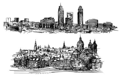 Amsterdam manzarası tarihi alanında, Amsterdam, Hollanda. 