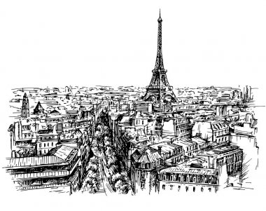 Eyfel Kulesi, Paris, Fransa. Çizilmiş vektör çizim el.