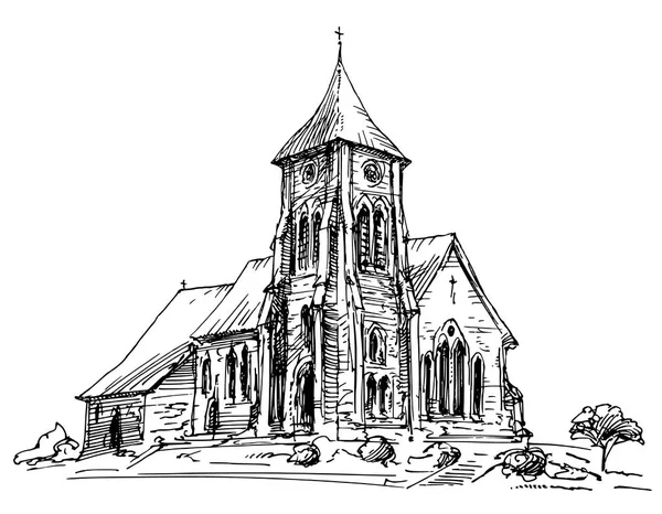 Kerk van het land. Hand getekende illustratie. — Stockvector