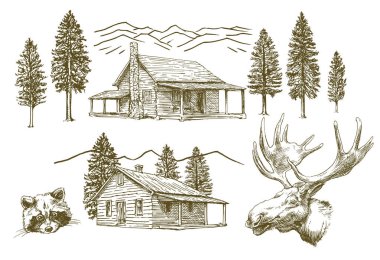 Hand drawn wooden cabin clipart