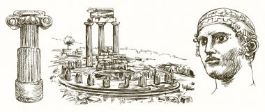 Delphi, Yunanistan, Apollon'un kutsal el çekilmiş seti