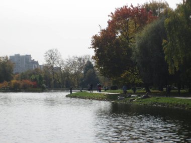 Göletli sonbahar parkı