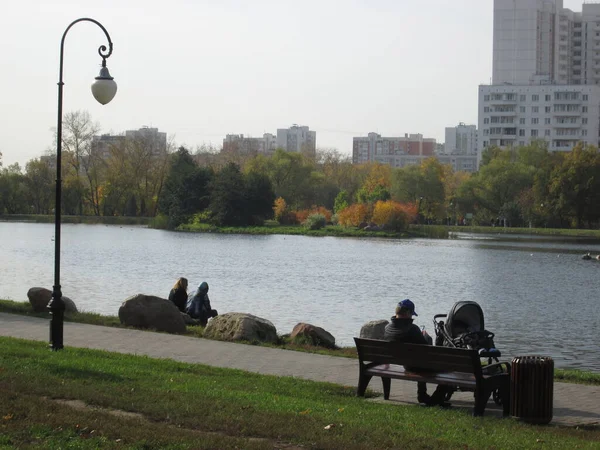 Jesienny park ze stawem — Zdjęcie stockowe