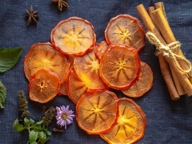 A lot of dried orange persimmon flatlay clipart