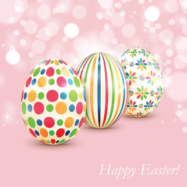Conjunto de coloridos huevos de Pascua sobre fondo brillante — Vector de stock
