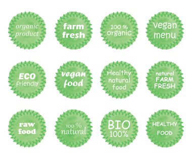 Suluboya çıkartmaları ve rozetleri organik gıda için el çekilmiş