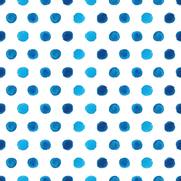 Watercolor blue polka dot seamless pattern — Stock Vector
