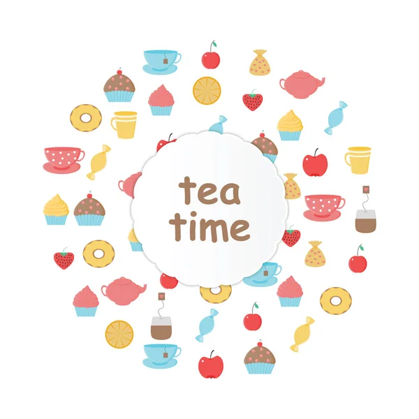 Чай. Чай, сладости — стоковый вектор