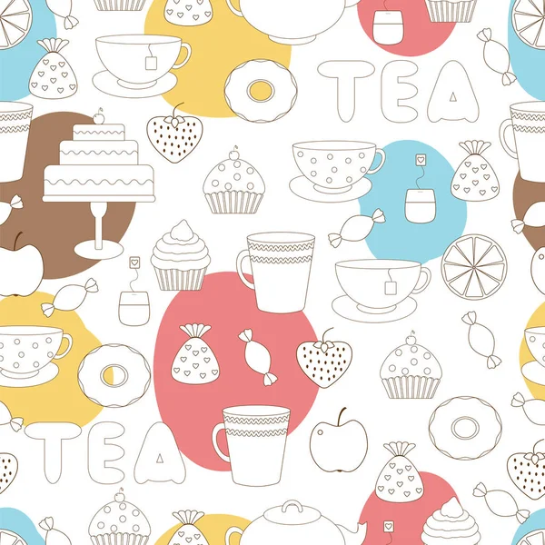 Te, sötsaker sömlösa mönster — Stock vektor