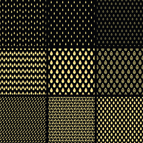 Set of line gold abstract seamless pattern with drops