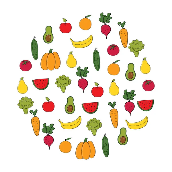Conjunto de frutas e legumes — Vetor de Stock