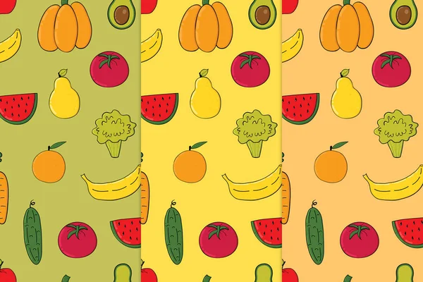 Uppsättning av grönsaker, frukter sömlösa mönster — Stock vektor