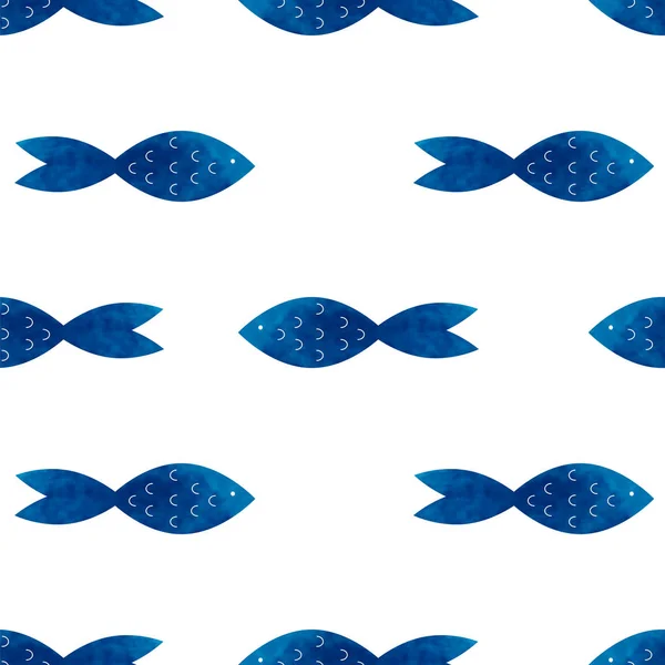 Padrão sem emenda de aquarela vetorial com peixe azul marinho — Vetor de Stock