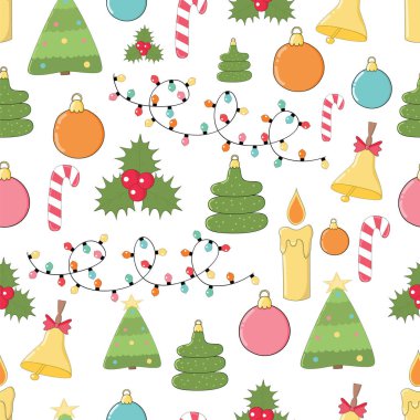 El çekilmiş mutlu Noeller ve mutlu yeni yıl doodle sorunsuz pa