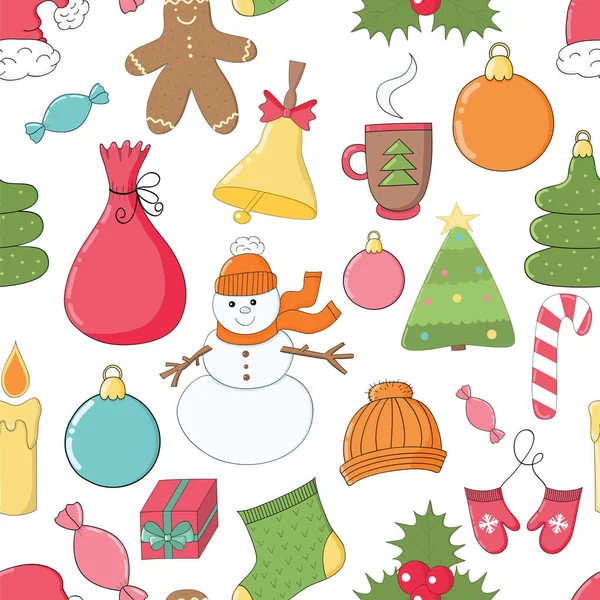 Hand dras god jul och gott nytt år doodle sömlös pa — Stock vektor