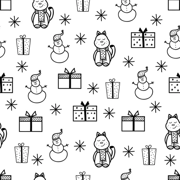 Hand dras god jul och gott nytt år doodle sömlös pa — Stock vektor