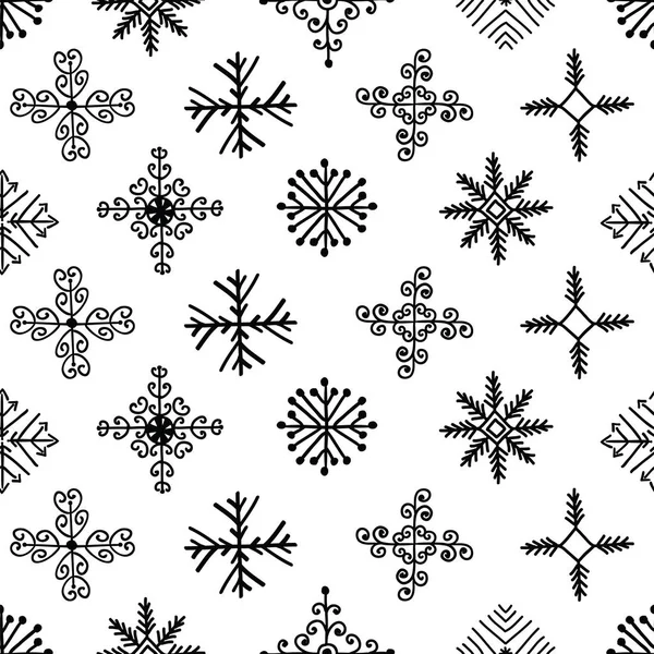 Hand drawn winter seamless patterns with snowflakes — Stock Vector