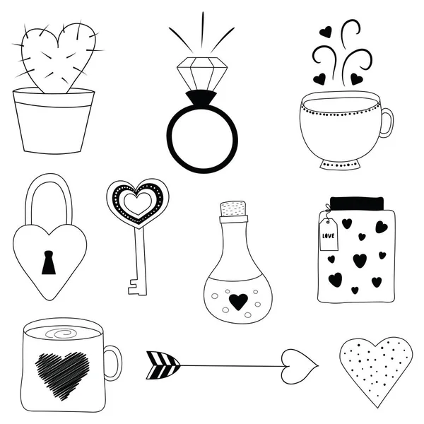 Vector set of hand drawn elements for Valentine's day — Stock Vector