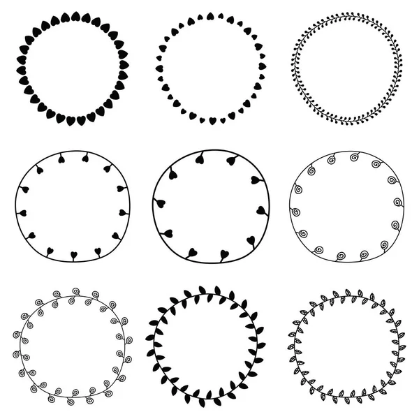 Set de coronas vectoriales de San Valentín dibujadas a mano — Vector de stock