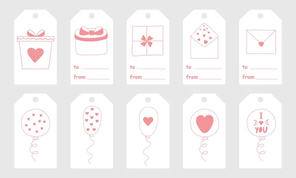 Greeting tags with cute hand drawn elements for Valentine's Day — Stock Vector