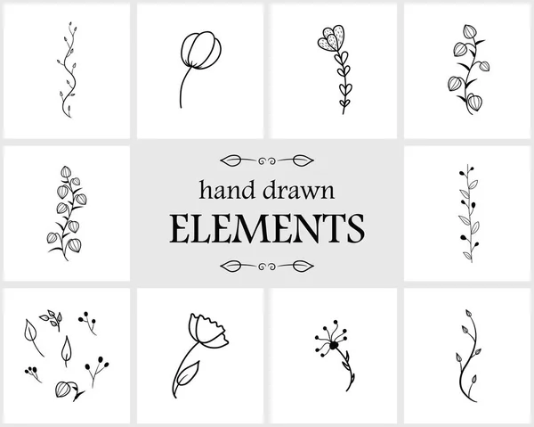 Elementos e iconos del logotipo floral dibujado a mano — Vector de stock