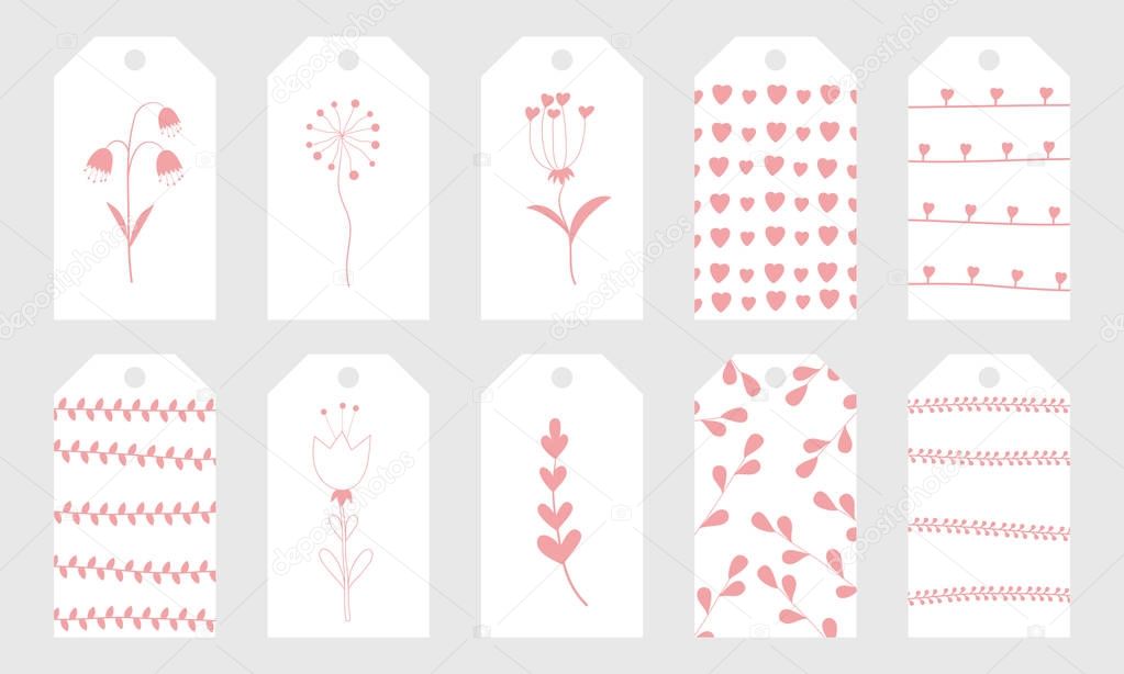  Greeting tags with cute hand drawn elements for Valentine's Day