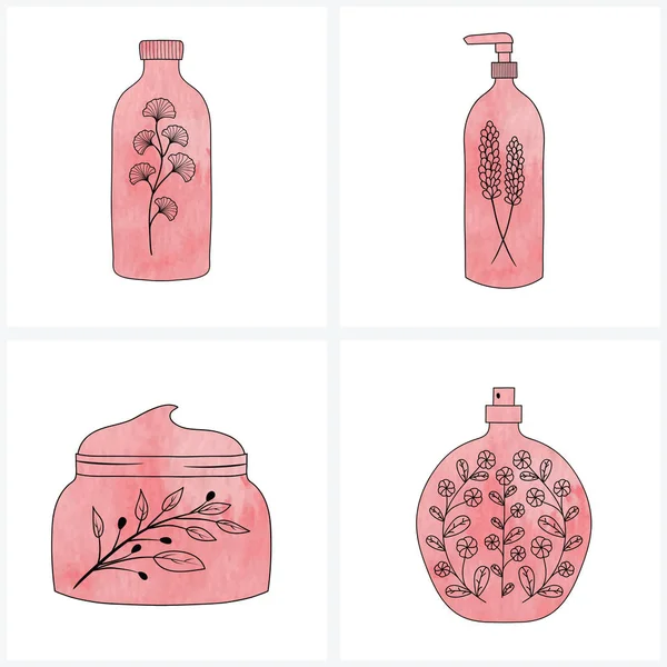 Набір акварельних рожевих косметичних засобів — стоковий вектор