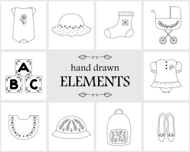 Elle çizilmiş logosu öğeler ve simgeler