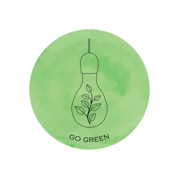 Aquarelle dessinée à la main Eco Energy Concept avec ampoule et foli — Image vectorielle