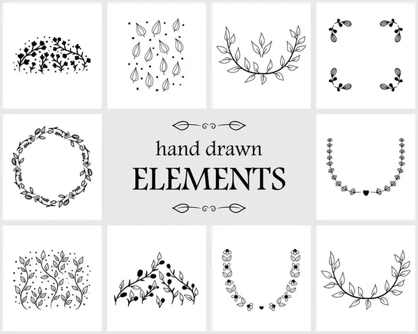 Hand getrokken floral logo elementen en pictogrammen — Stockvector