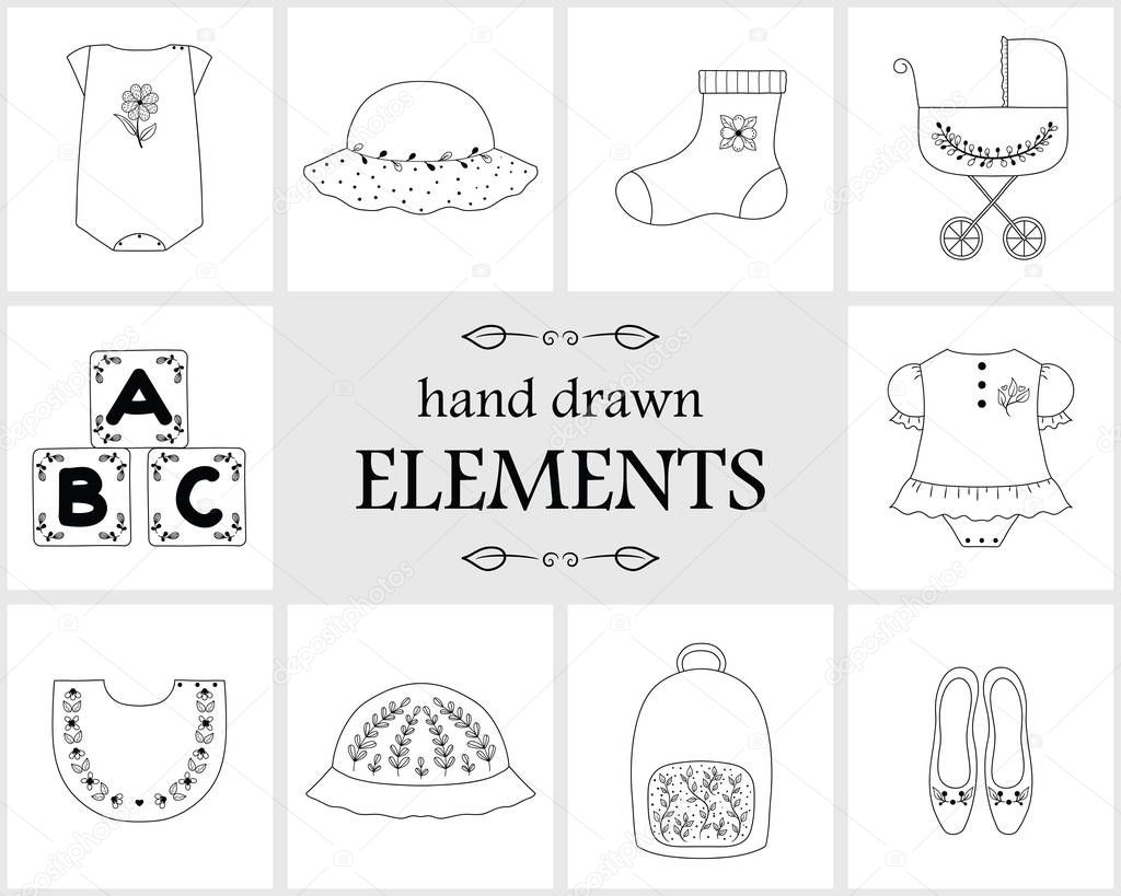 Hand drawn logo elements and icons
