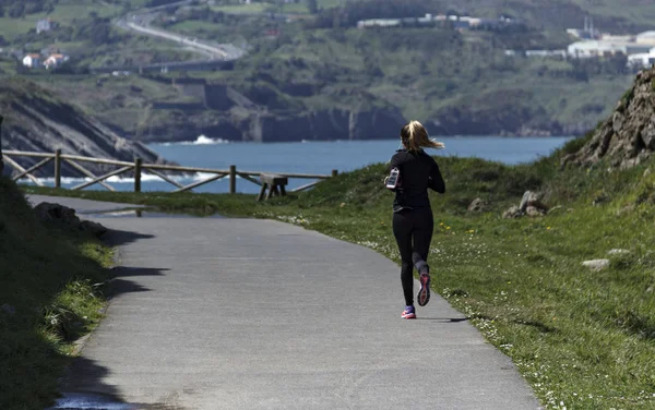 Woman Running Nature Spain — 스톡 사진