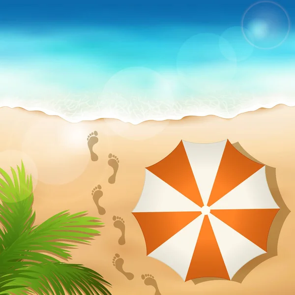 Песчаный пляж с пляжным зонтиком — стоковый вектор