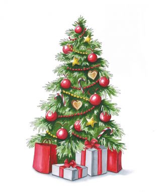 Hediyeler ile kroki işaretleri Noel ağacı. Alkole yapılan eskiz