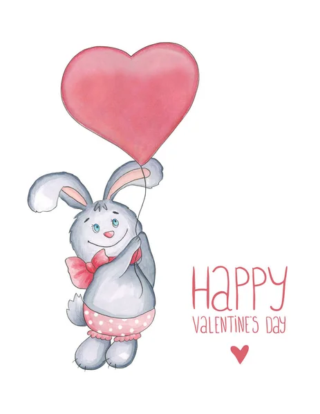 Boceto marcadores conejo con globo-corazón sobre un fondo blanco . — Foto de Stock