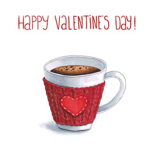Sketch markers a Cup of hot coffee and greetings with Valentine' — 스톡 사진