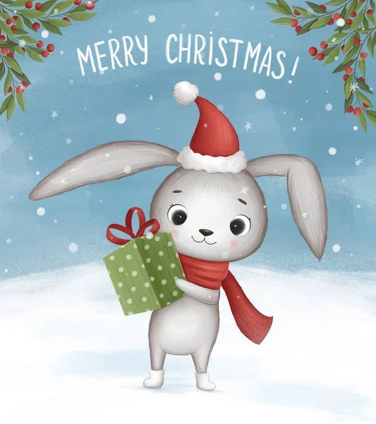 Little bunny wishes Merry Christmas — Stock Photo, Image