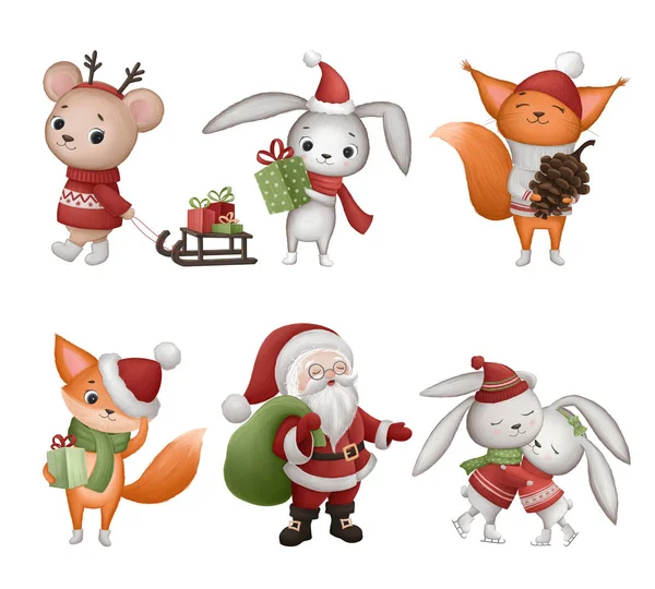 Coleção de personagens de Natal desenhados à mão — Fotografia de Stock