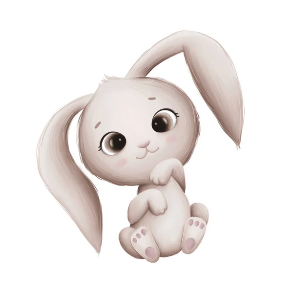 Cute Little Bunny White Background Digital Illustration — Stock Photo, Image