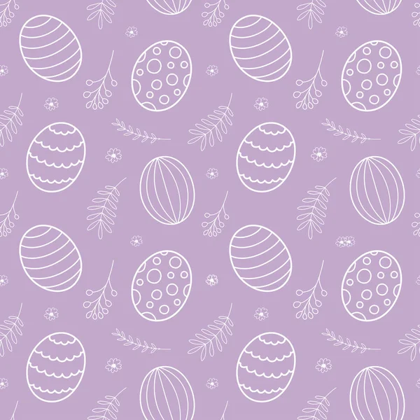 Nahtloses Muster Mit Eiern Und Pflanzenelementen Ostern Vector Illustraton — Stockvektor