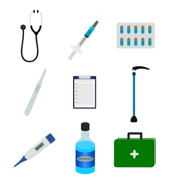 Herramienta Médica Aislada Con Estetoscopio Píldora Jeringa Etc Conjunto Iconos — Vector de stock