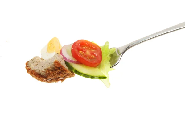 Schottenei und Salat auf einer Gabel — Stockfoto