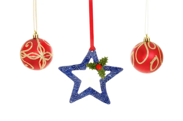 Christmas star and baubles — Stock Photo, Image