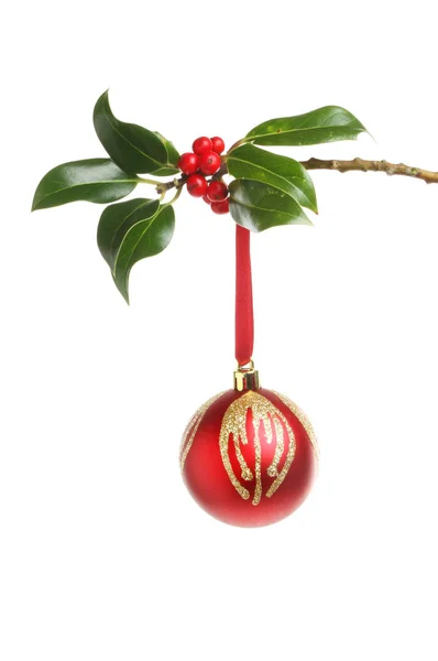 Brilho vermelho e dourado Bauble de Natal — Fotografia de Stock