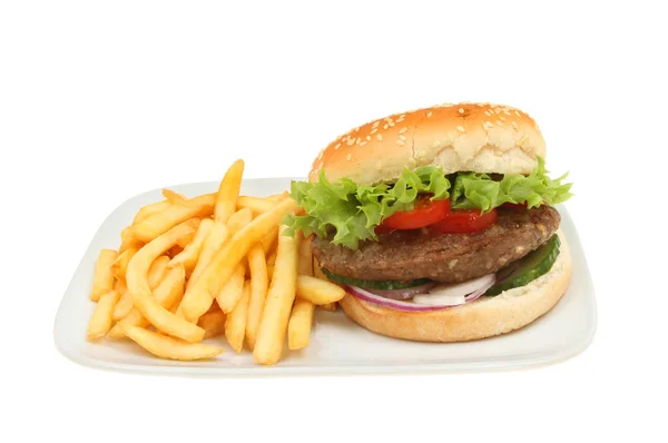 Hamburger en frietjes — Stockfoto